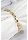 VIP Seri Pirinç Zirkon Taşlı Sıralı Yıldız Model Gold Renk Kadın Bileklik