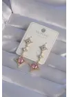 XUPİNG Altın Pembe Zirkon Taşlı Yıldız Model Küpe