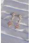 XUPİNG Altın Pembe Zirkon Taşlı Yıldız Model Küpe