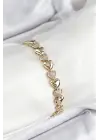 Xuping Pirinç Sıralı Kalp Model Gold Renk Kadın Bileklik