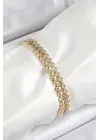 Xuping Pirinç Zirkon Taşlı Çift Görünümlü Model Gold Renk Kadın Bileklik