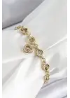 Xuping Pirinç Zirkon Taşlı Sallantılı Kalp Model Gold Renk Kadın Bileklik