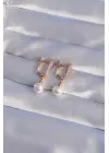 XUPİNG Rose Renk İnci Taşlı Yarım Halka Sallantılı Küpe