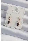Xuping Rose Renk Siyah Zirkon Taşlı Kıvrımlı Küpe