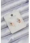 Xuping Rose Renk Zirkon Taşlı İncili Lale Çiçeği Küpe
