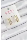 Xuping Zirkon Taşlı Sıralı Damla Model Gold Renk Kadın Küpe
