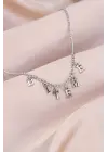 Yeni Sezon Biteme Yazılı Gümüş Renk Sallantılı Kadın Kolye