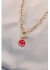 Yeni Sezon Kırmızı Renk Smile Model Retro Gold Metal Kolye