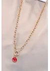 Yeni Sezon Kırmızı Renk Smile Model Retro Gold Metal Kolye