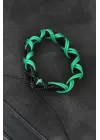 Yeşil İpli Siyah Renk Deri Erkek Bileklik