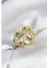 Yeşil Zirkon Taşlı Gold Renk Vintage Kadın Yüzük
