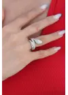 Yılan Figürlü Gümüş Renk Kadın Yüzük