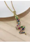 Yılan Motifli Renk Taşlı Gold Çelik Kolye