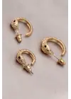 Yılan Tasarımlı Halka Model Gold Metal Küpe Seti