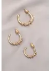 Yılan Tasarımlı Halka Model Gold Metal Küpe Seti