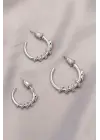 Yılan Tasarımlı Halka Model Gümüş Metal Küpe Seti