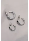 Yılan Tasarımlı Halka Model Gümüş Metal Küpe Seti