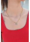 Yıldız Model Çelik Gold Renk Kadın Kolye