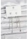 Yıldız Model Gümüş Renk Pirinç Sallantılı Kadın Küpe