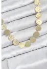 Yuvarlak Plaka Model Gold Renk Kadın Kolye
