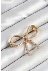 Zirkon Taş Detaylı 3D Fiyonk Figürlü Gold Renk Kadın Broş