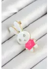 Zirkon Taş Detaylı Beyaz Ve Pembe 3D Tavşan Figürlü Kadın Broş