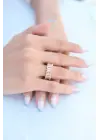 Zirkon Taşlı Baget Altın Çelik Yüzük