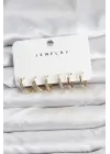 Zirkon Taşlı Gold Renk Pirinç Kadın Küpe Seti