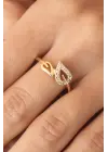 Zirkon Taşlı Gold Renk Yaprak Model Kadın Yüzük