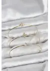 Zirkon Taşlı Gold Renk Yonca Model 3lü Kadın Bileklik Kombini