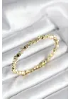 Zirkon Taşlı Küp Şerit Model Pirinç Gold Renk Kadın Bileklik