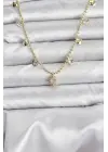 Zirkon Taşlı Kutup Yıldızı Model Pirinç Gold Renk Kadın Kolye