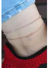Zirkon Taşlı Rose Renk Kaplama Çift Zincirli Hal Hal