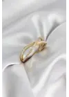 Zirkon Taşlı Sarmal Sedefli Gold Renk Kadın Yüzük