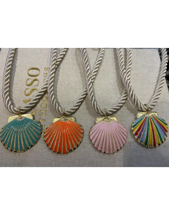 Halat Zincirli Deniz Kabuğu Midye Kolye Kırmızı Pembe Beyaz Yeşil