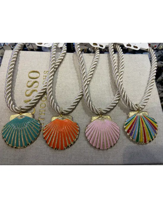 Halat Zincirli Deniz Kabuğu Midye Kolye Kırmızı Pembe Beyaz Yeşil