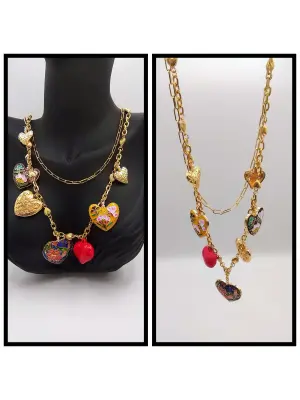 Çoklu Charmlı Kalp Motif Uzun Çelik Kolye Yazlık