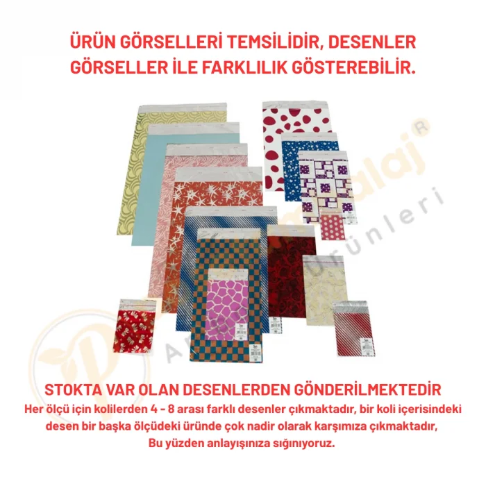 17x25 cm. Bantlı Desenli Metalize Hediye Poşeti - 100 Adet