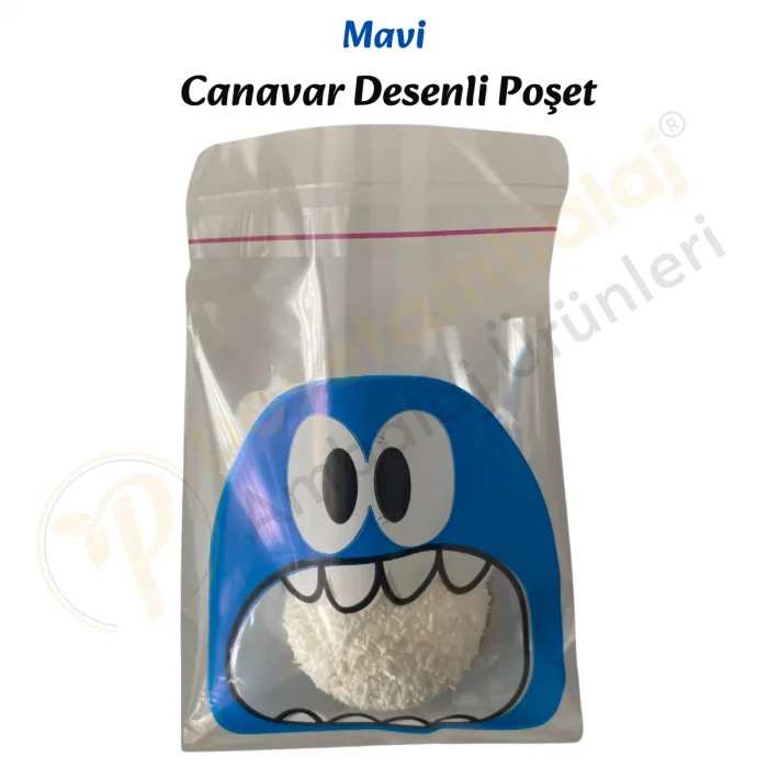 1.000 Adet Mavi Canavar Desenli Cake Pop & Kurabiye Poşeti-10x15 cm
