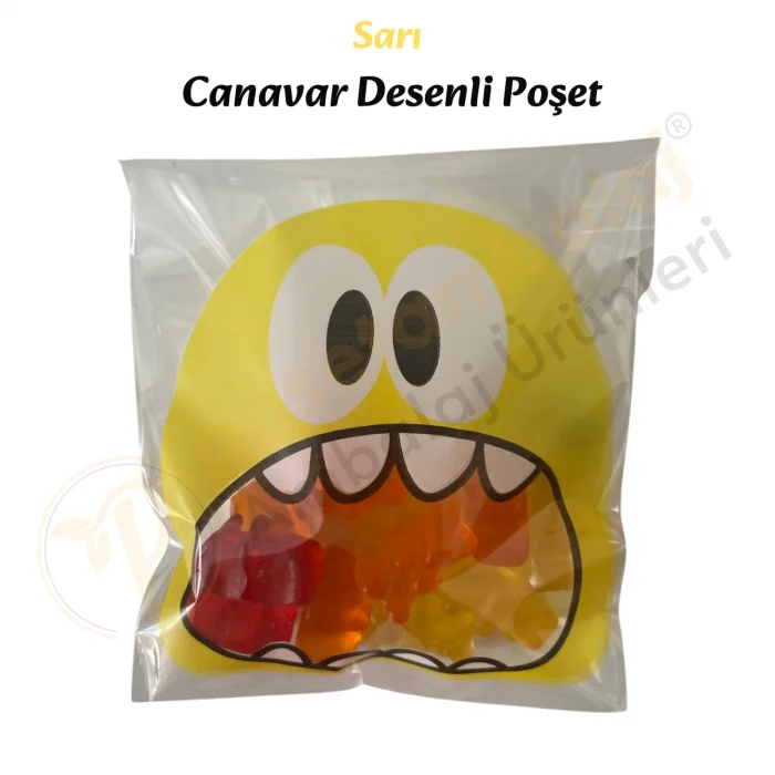 1.000 Adet Sarı Canavar Desenli Cake Pop & Kurabiye Poşeti-10x15 cm