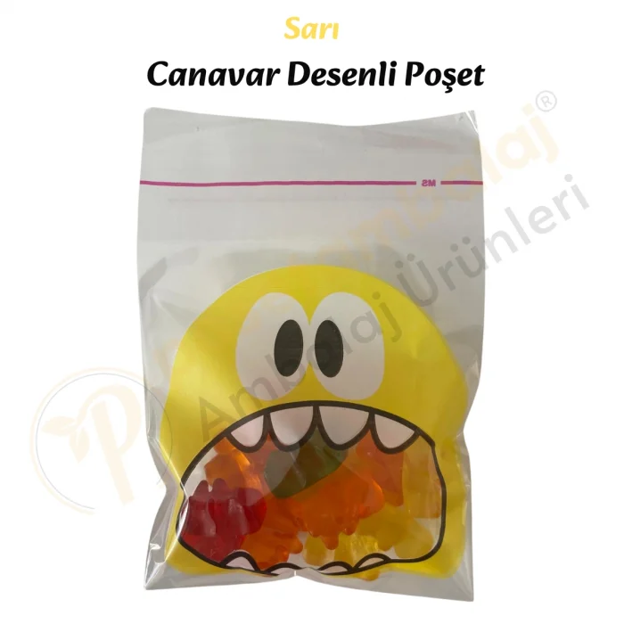 1.000 Adet Sarı Canavar Desenli Cake Pop & Kurabiye Poşeti-10x15 cm