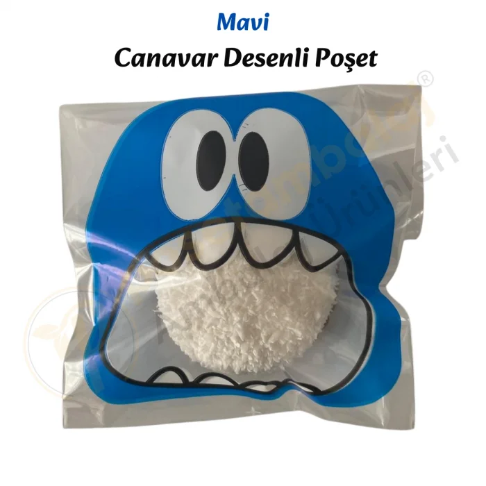 100 Adet Mavi-Yeşil Renkli Canavar Desenli Cake Pop & Kurabiye Poşeti-10x15 cm