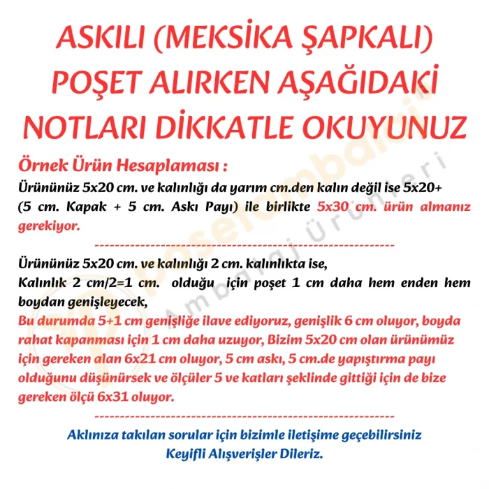 7x30 cm (Kapalı Hali 7x20 cm) 1.000 Adet OPP Askılı Meksika Şapkalı Poşet