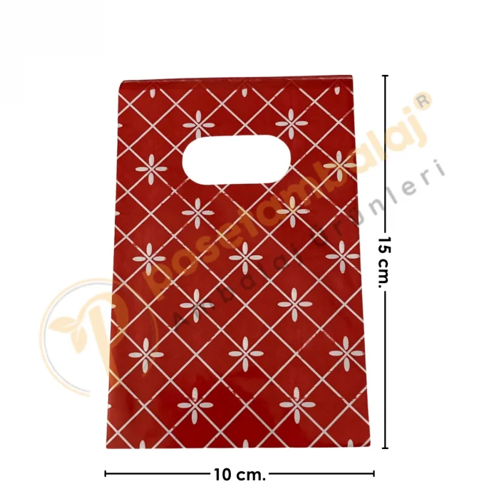 Baklava Desenli Takı Poşeti 10x15 cm | Kırmızı Hediyelik Aksesuar Poşeti