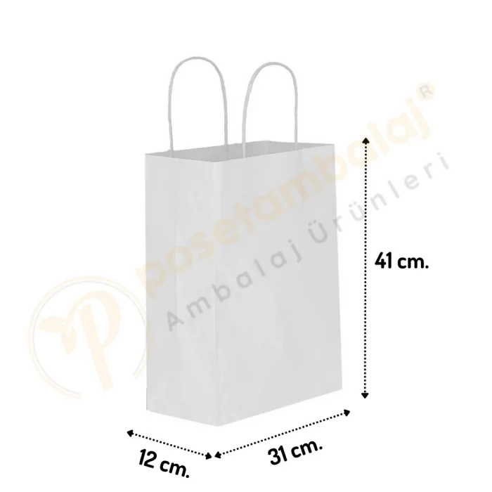 Beyaz Kraft Çanta Büyük Boy 31x12x41 cm 25 Adet