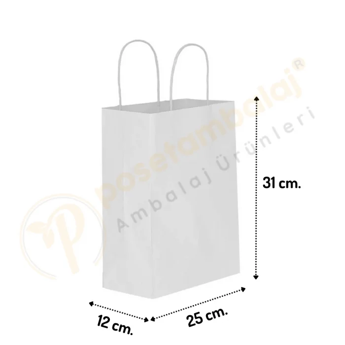 Beyaz Kraft Çanta Orta Boy 25x12x31 cm 25 Adet