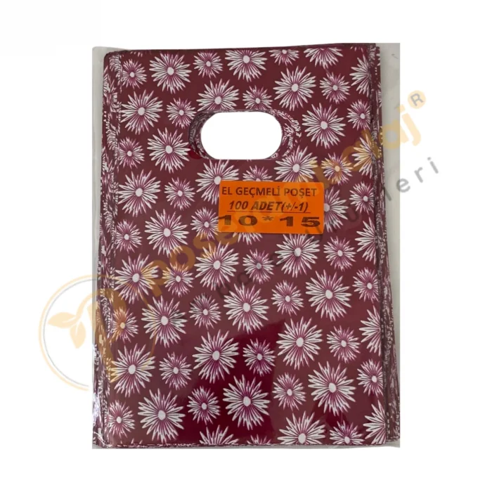 Bordo Çiçek Desenli Takı Poşeti 10x15 cm | Hediyelik Poşet