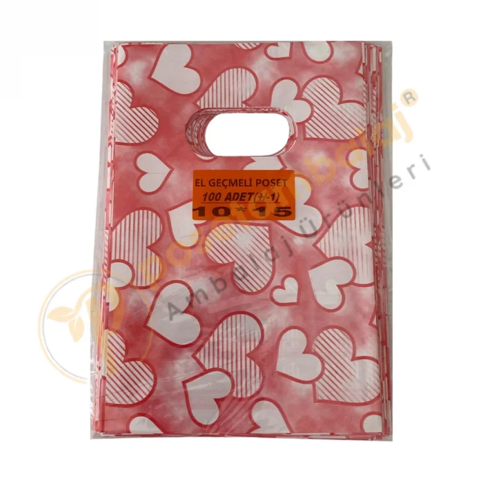 Büyük Kalp Desenli Takı ve Hediyelik Poşeti 10x15 cm Aksesuar Ambalajı