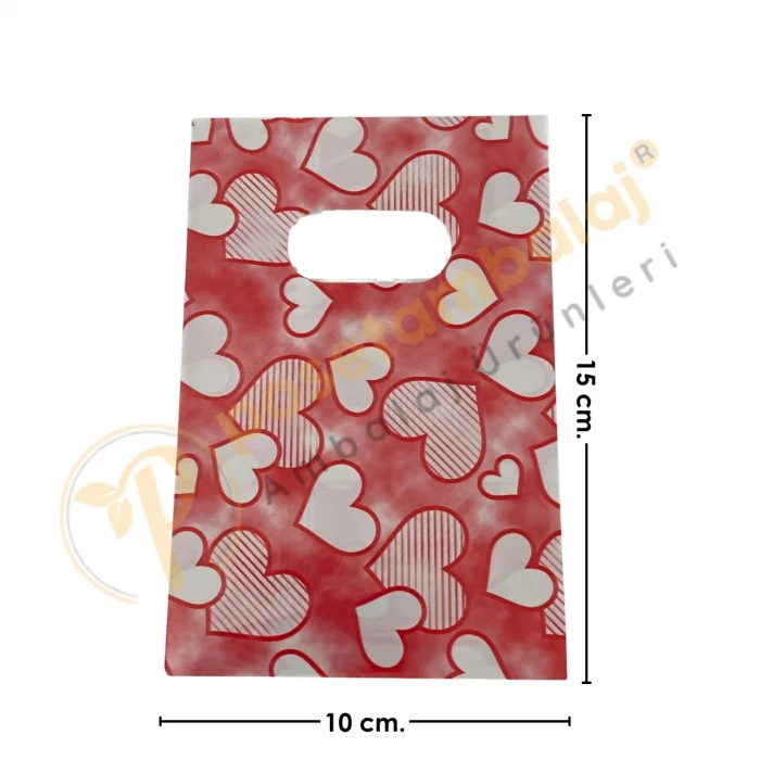 Büyük Kalp Desenli Takı ve Hediyelik Poşeti 10x15 cm Aksesuar Ambalajı