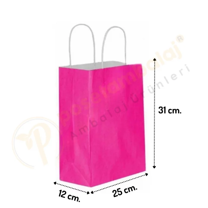 Fuşya Kraft Çanta Orta Boy 25x12x31 cm 25 Adet